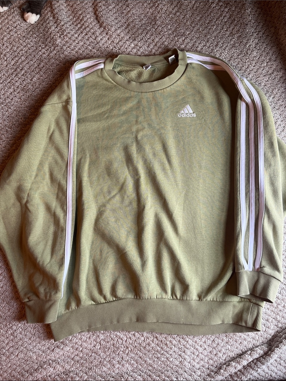 adidas Olive Green Crewneck Sweatshirt with White 3-Stripes